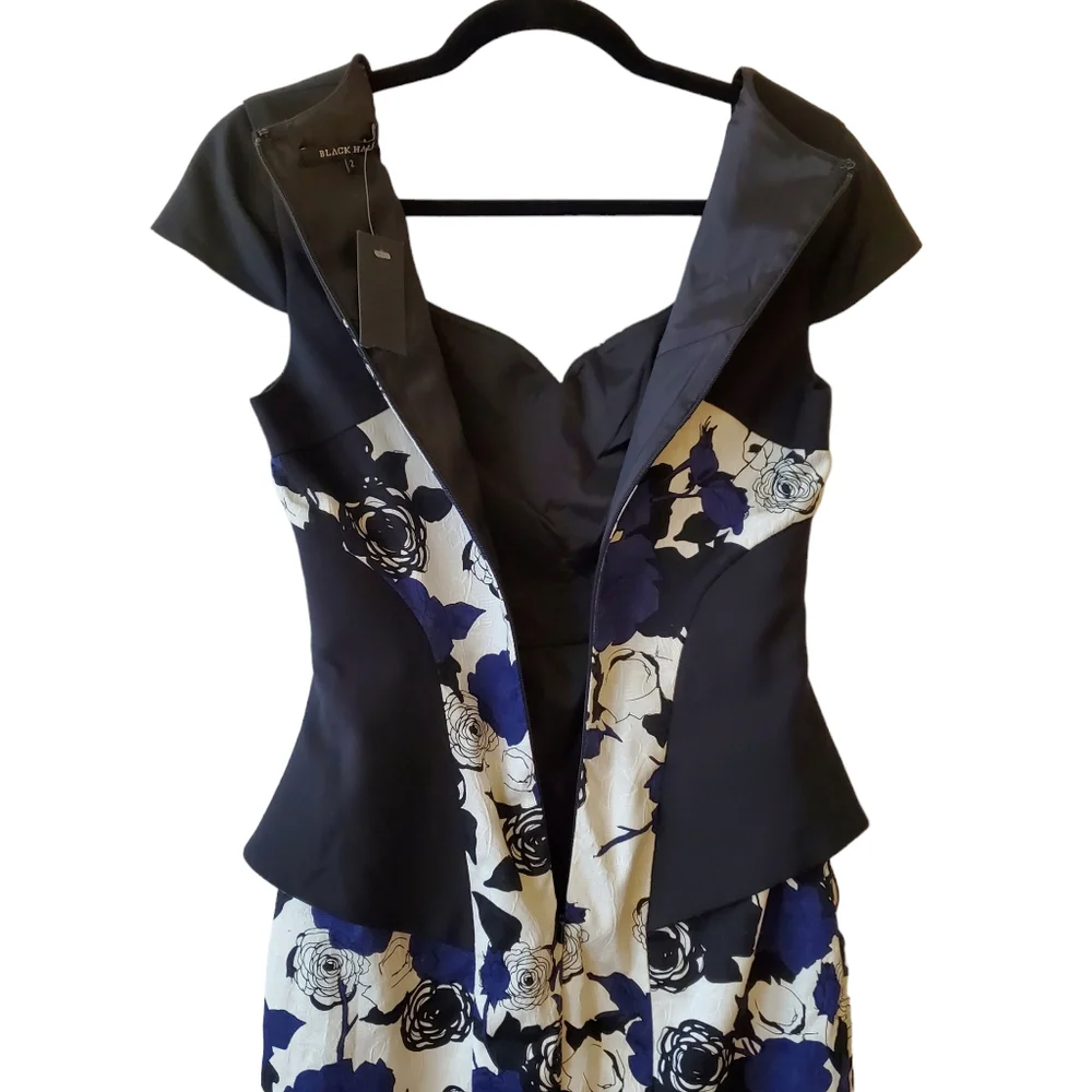 NEW Black Halo Dress Women 2 Jackie O Retro Blue Rose Stretch Cocktail Wedding S - Picture 7 of 14